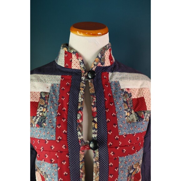 Vintage Womens Hand Made Floral Patchwork Quilt Coat Quilted Button Down Jacket - Picture 2 of 16